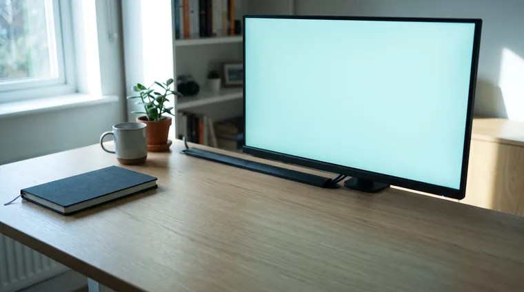 The same desk, organized and calm in morning light